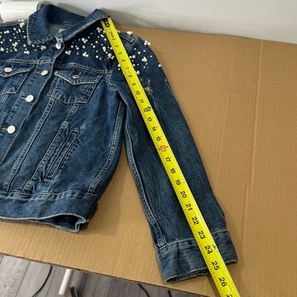 NWT Anthropologie Donovan Pearled Denim Trucker Button Down Jacket Distressed Sm - Picture 14 of 15
